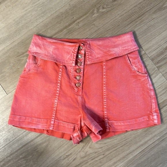 Ulla Johnson Kase Foldover Denim Shorts Coral High Waisted 5 Button 6 - Picture 4 of 8